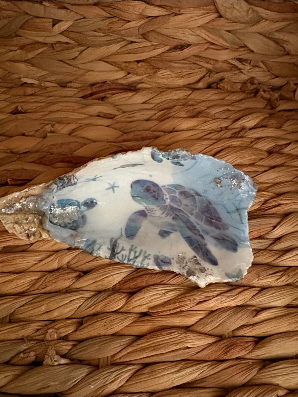 Hand Crafted Blue and White Sea Turtle Decorative Shell Jewelry Holder
